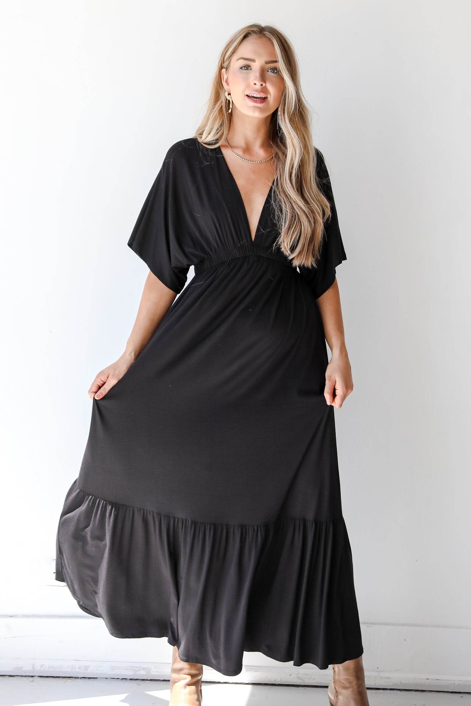 black maxi dress front view