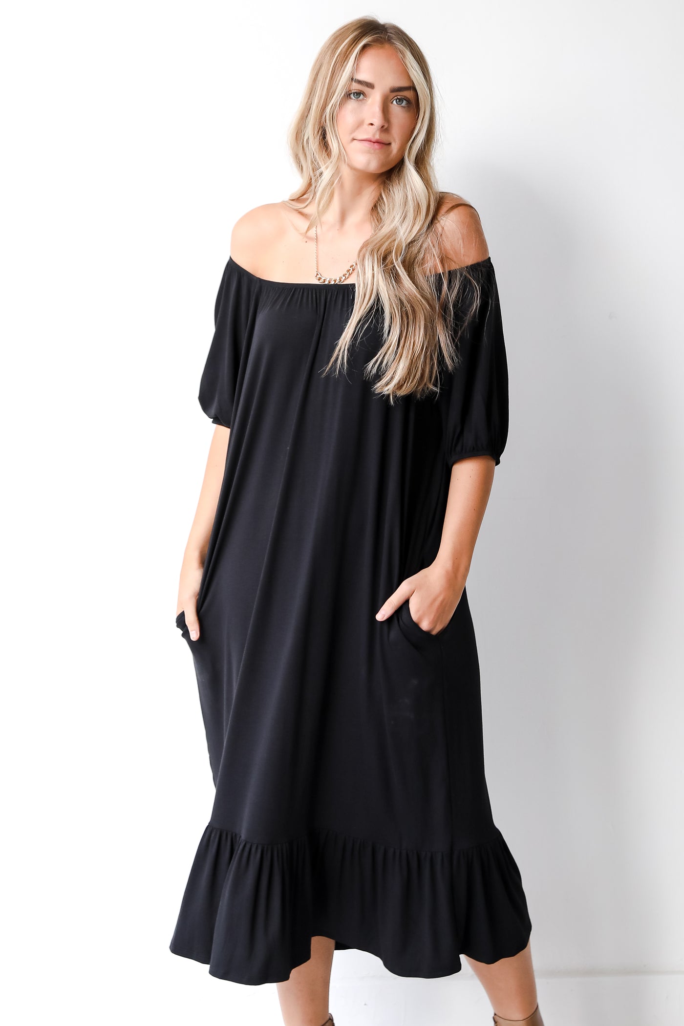 long black dress on model
