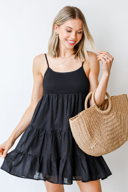 Smocked Mini Dress on model