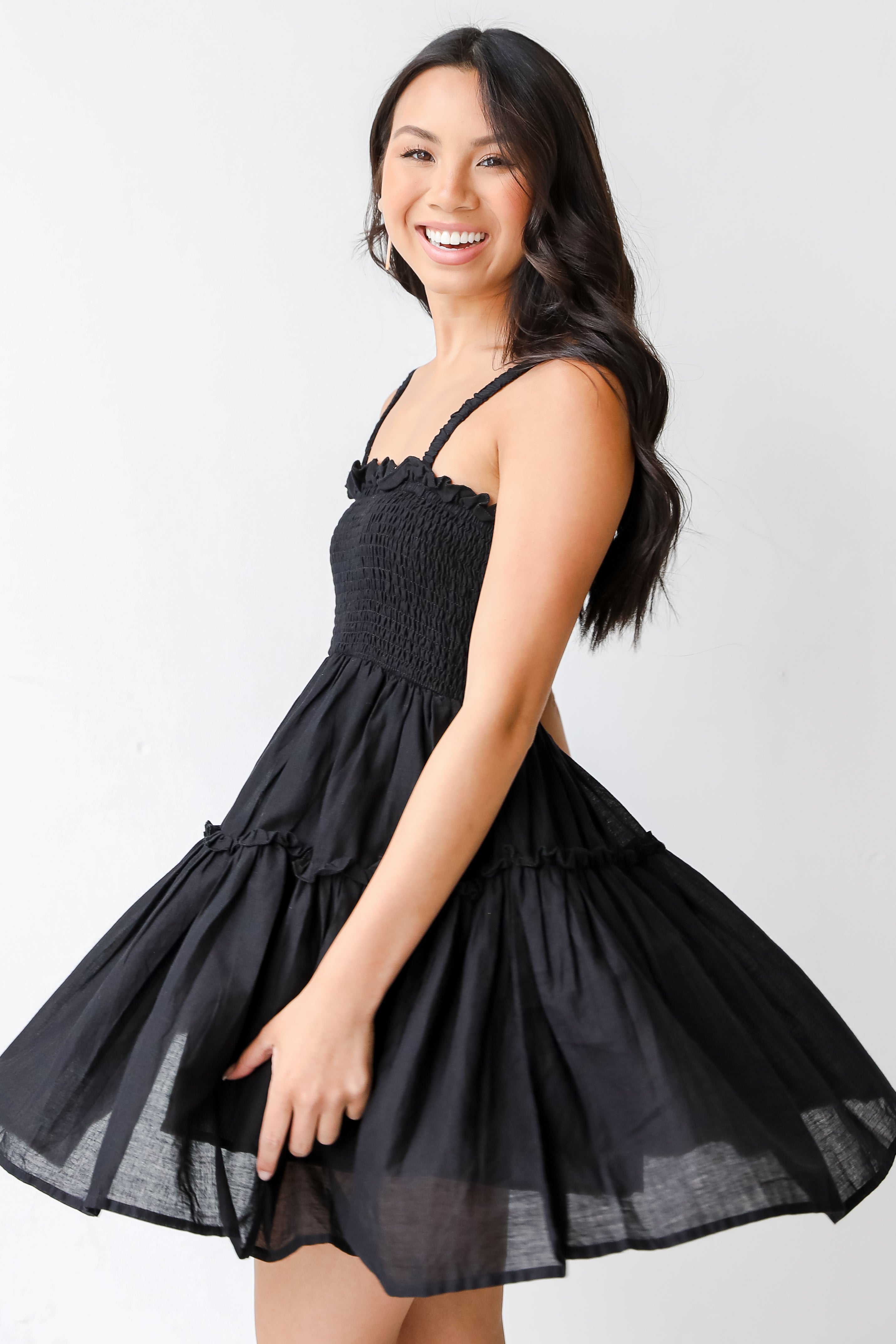 Smocked Mini Dress on model