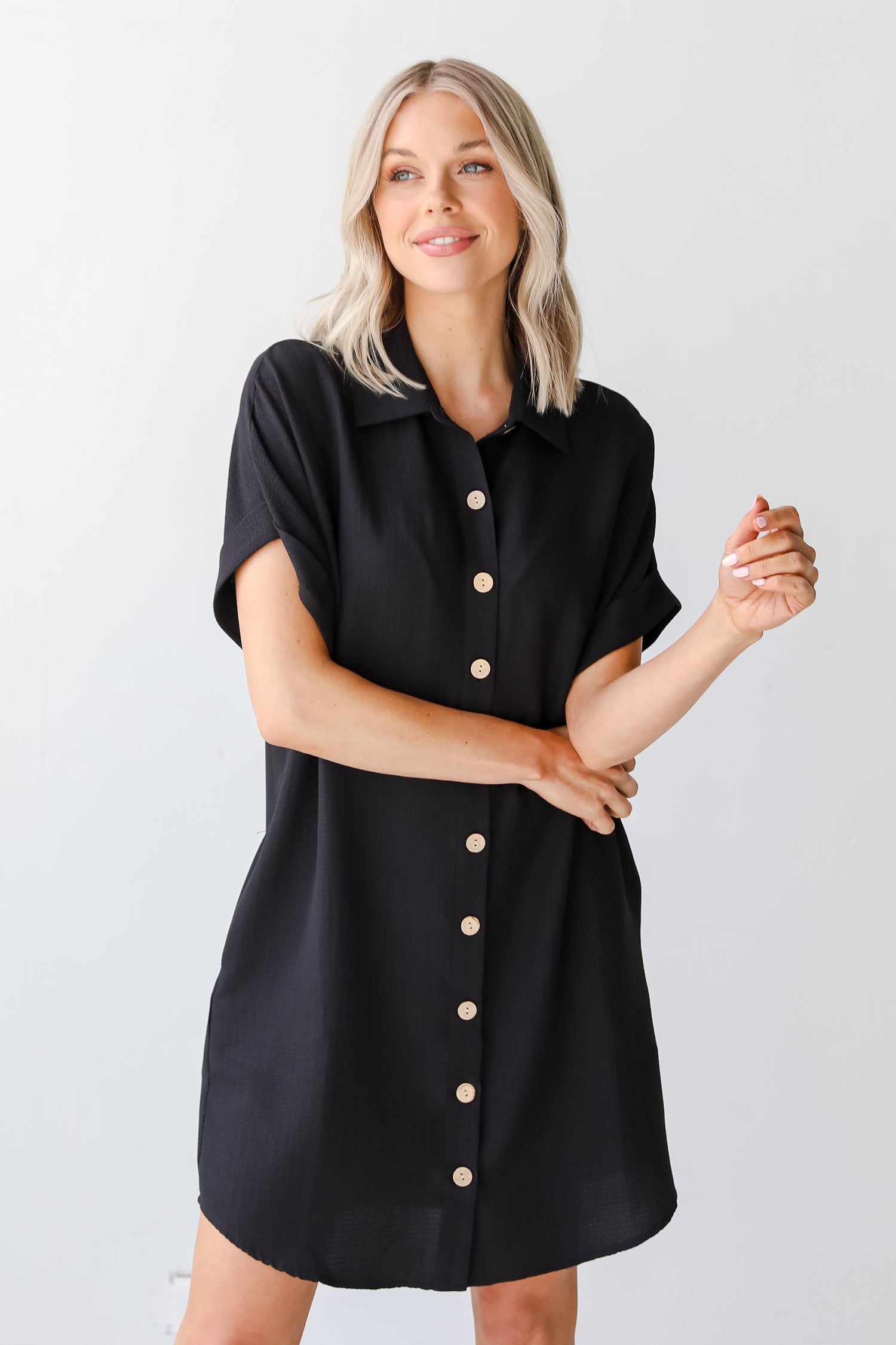 black shirt dress front view