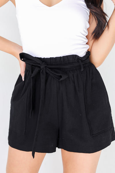 black Paperbag Waist Shorts
