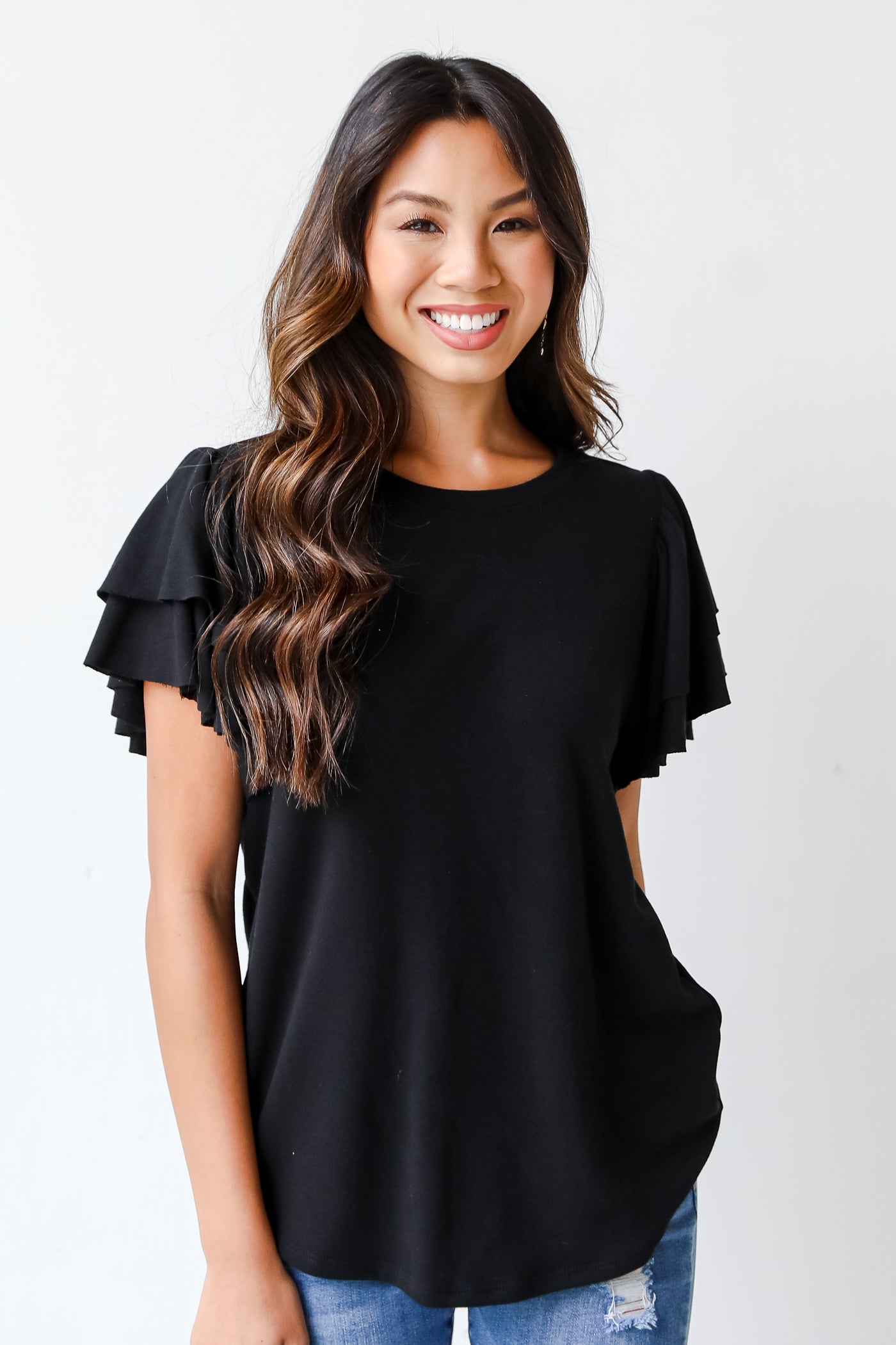Ruffle Sleeve Top front view