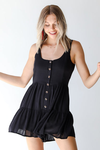 black romper on model