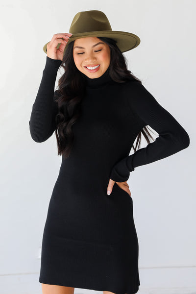 black Turtleneck Sweater Dress on model