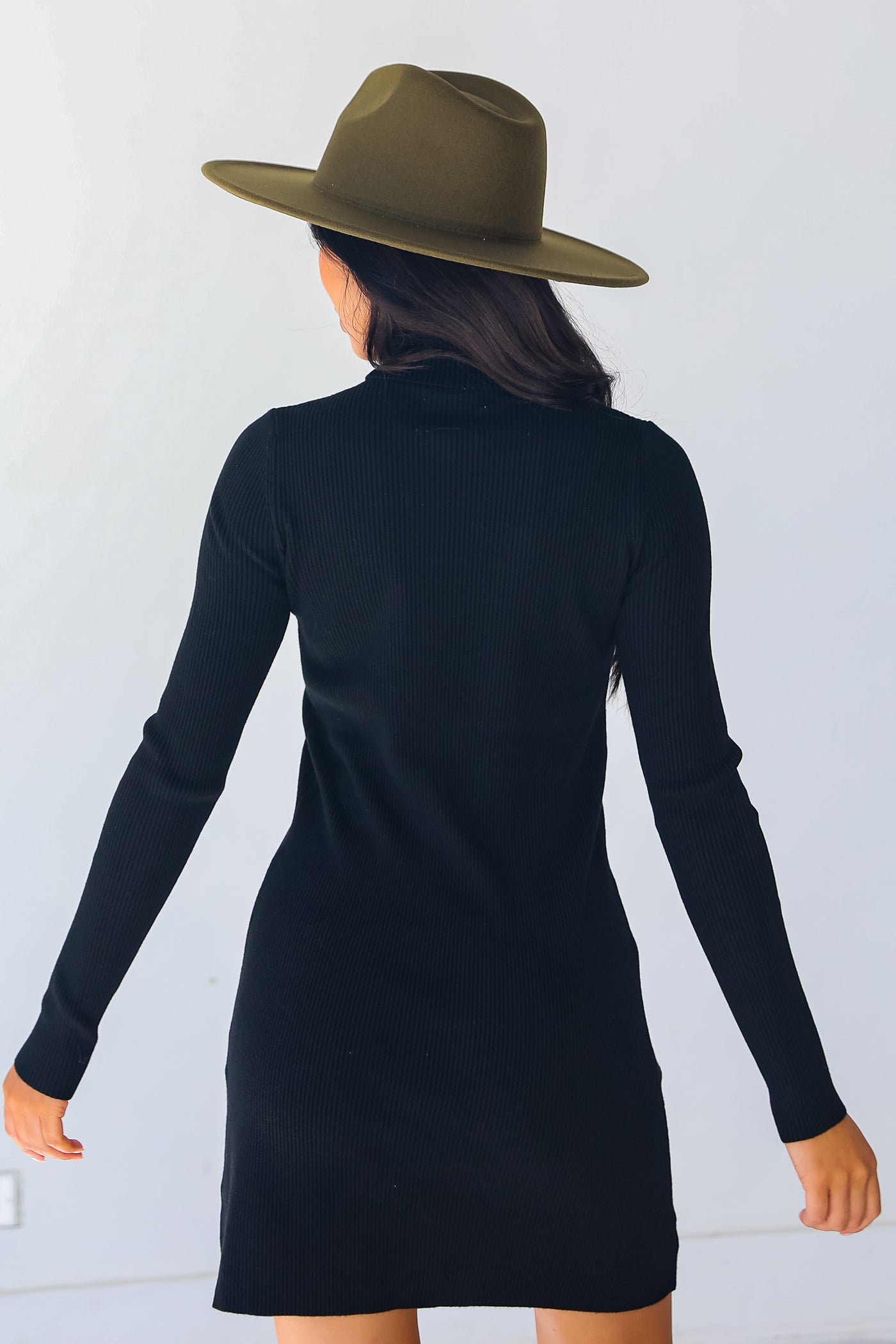black Turtleneck Sweater Dress back view