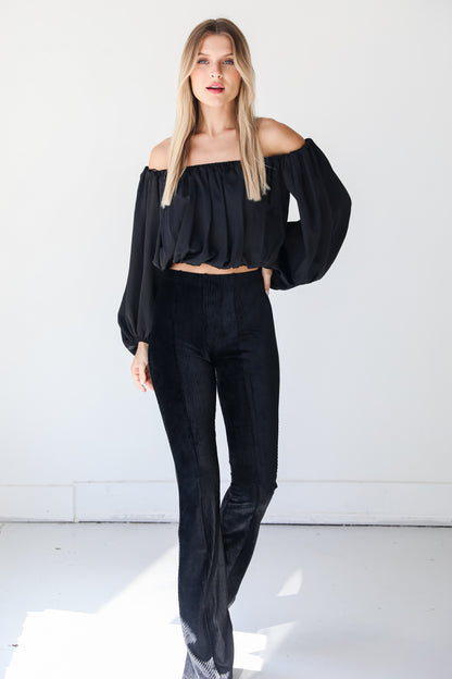 Velvet Flare Pants on model