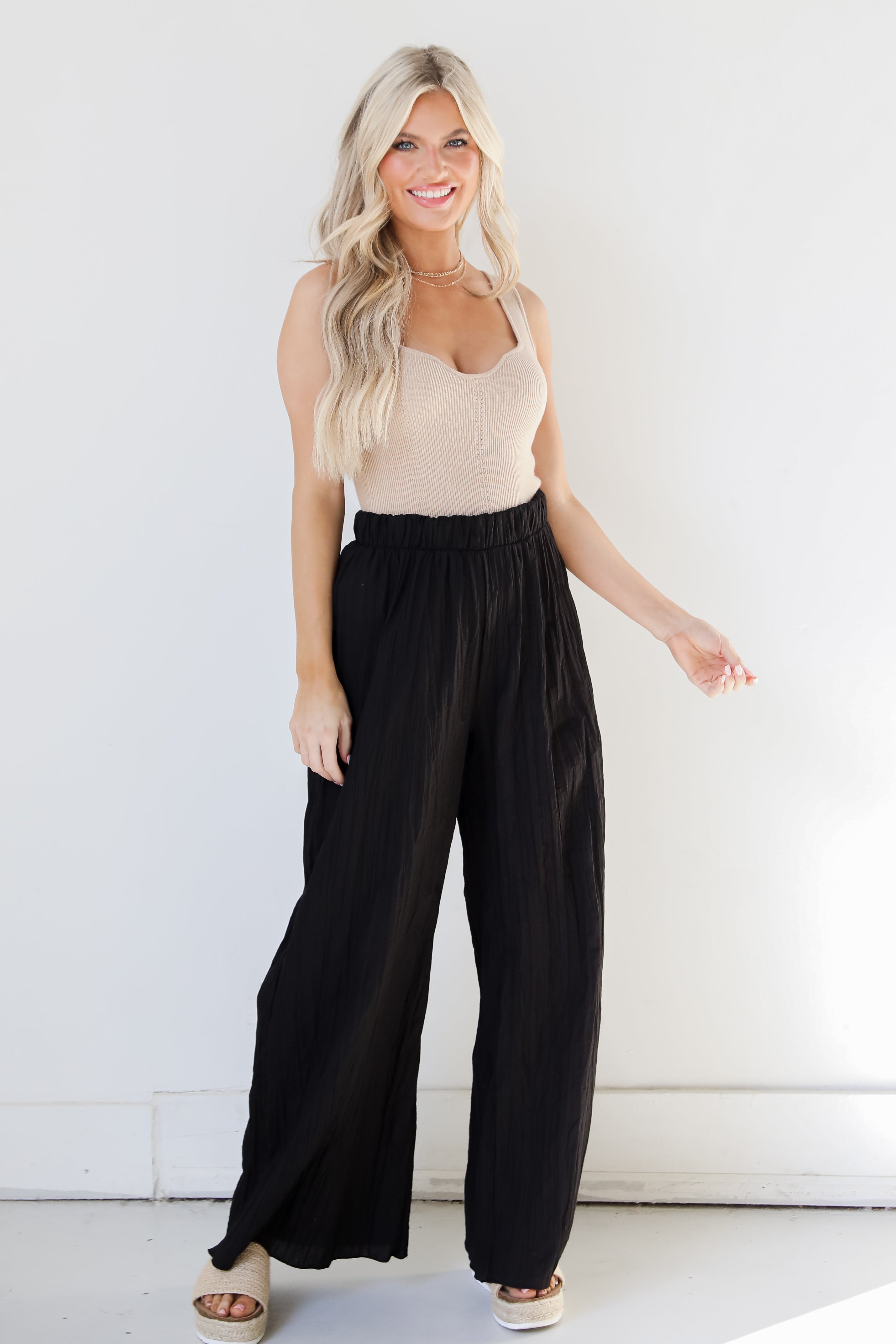 black Wide Leg Pants front view