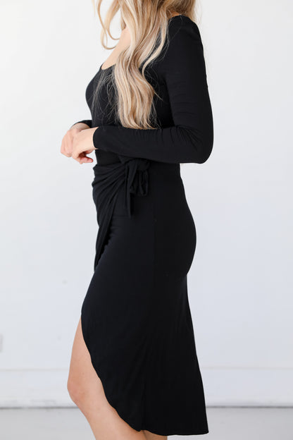 black Wrap Midi Dress side view