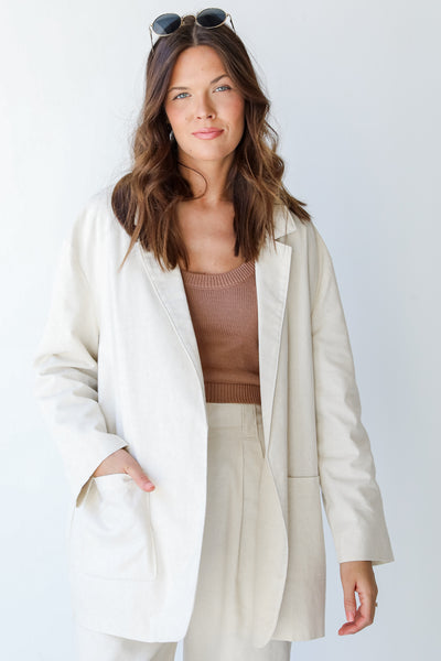 Linen Blazer in ivory front view