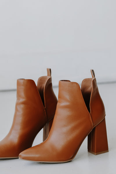 Ankle Booties in camel close up