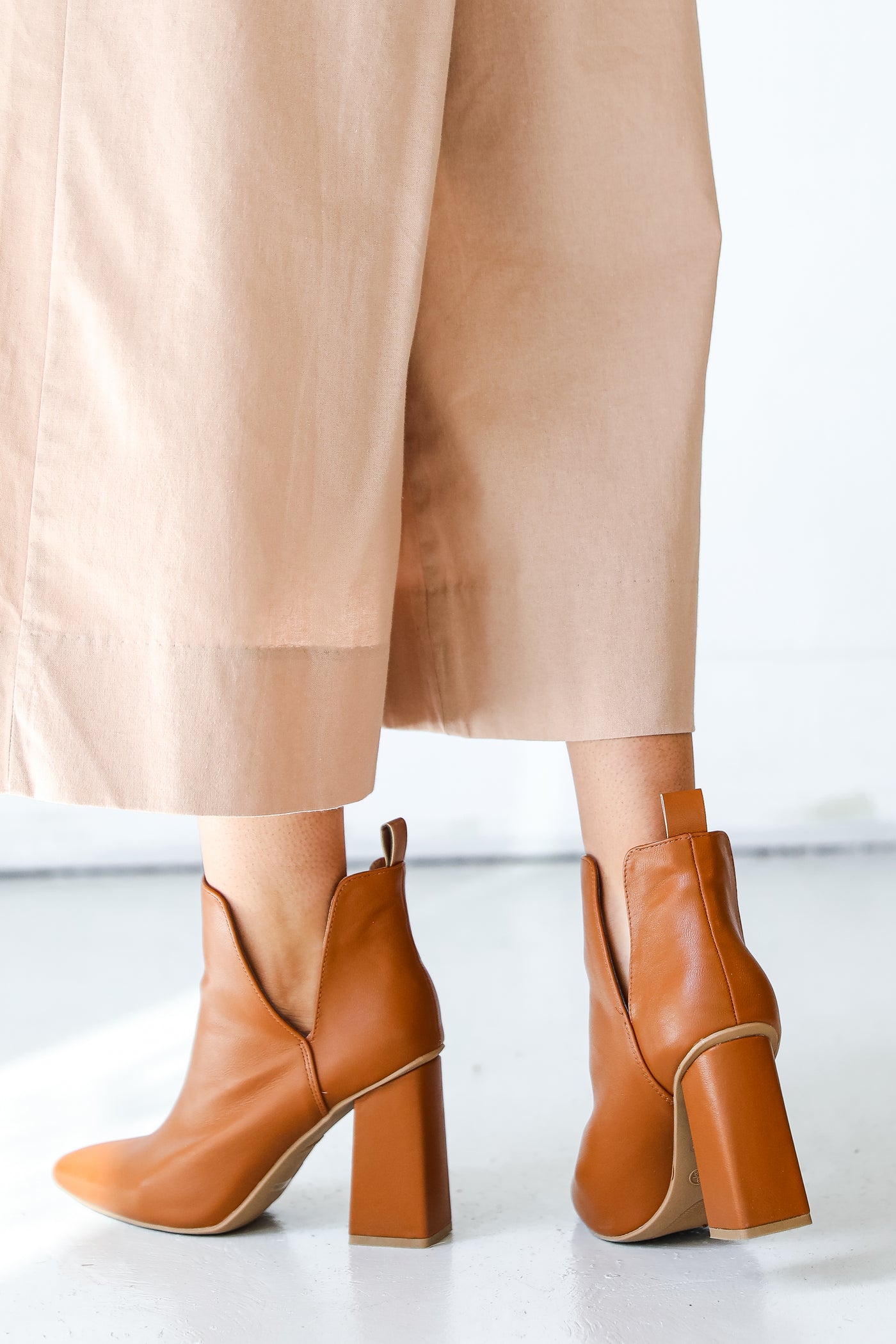 Ankle Booties in camel back view