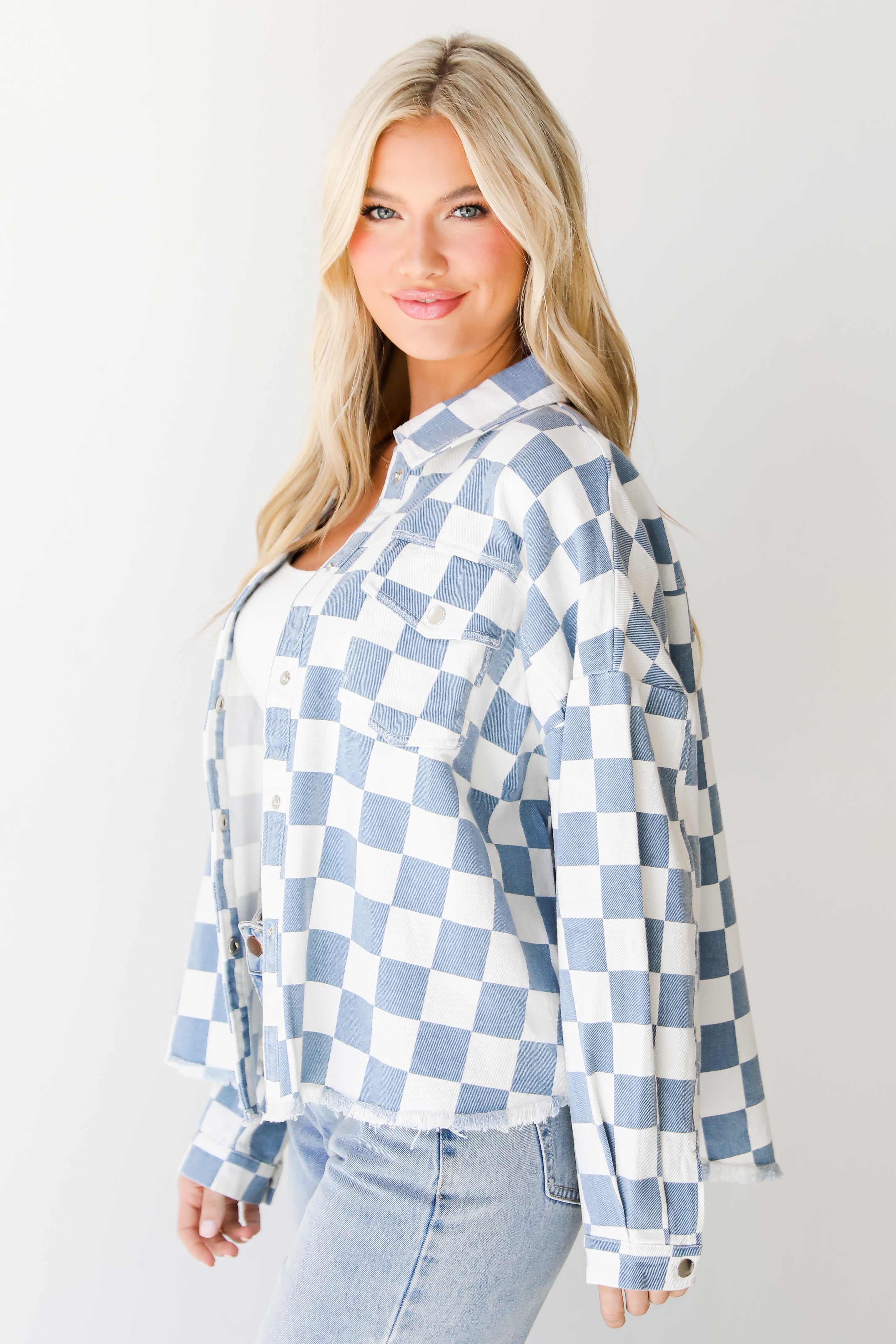 Checkered Denim Jacket side view