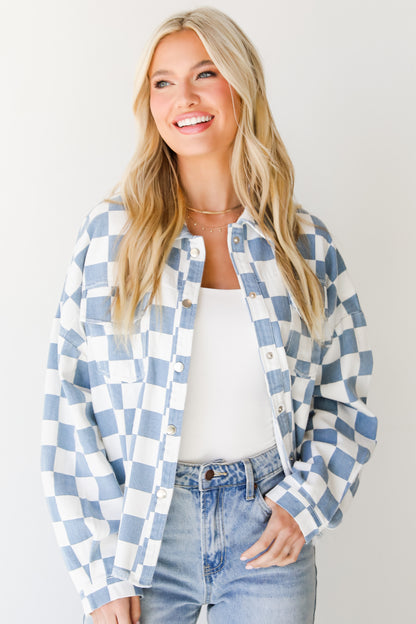 Checkered Denim Jacket on model
