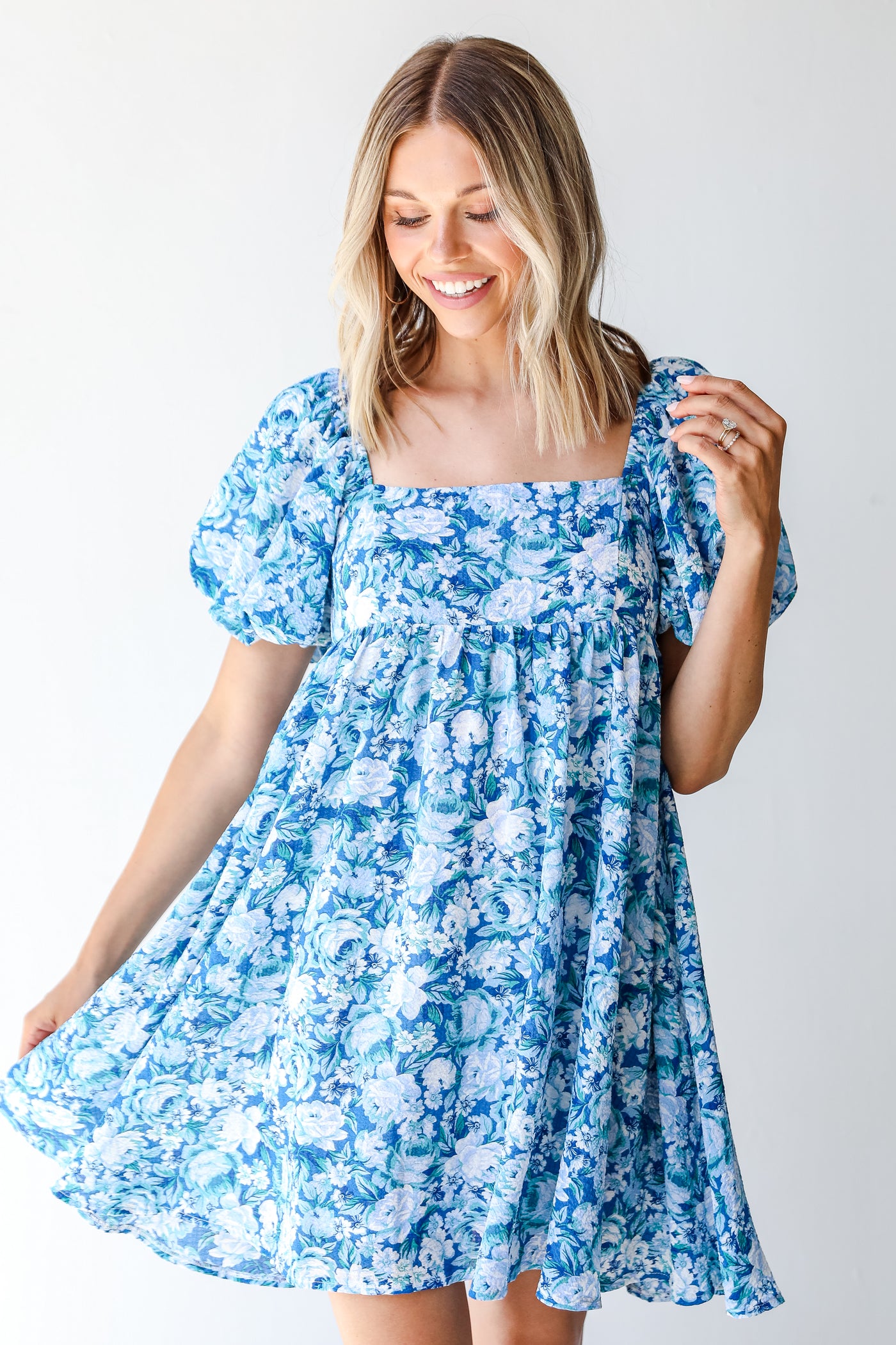 Floral Babydoll Mini Dress in blue