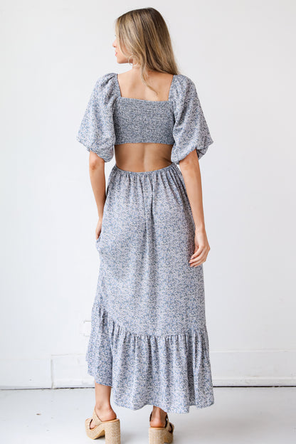 blue Floral Maxi Dress back view
