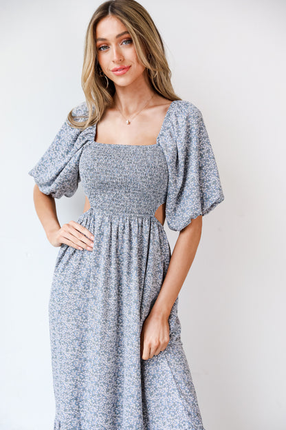 blue Floral Maxi Dress close up