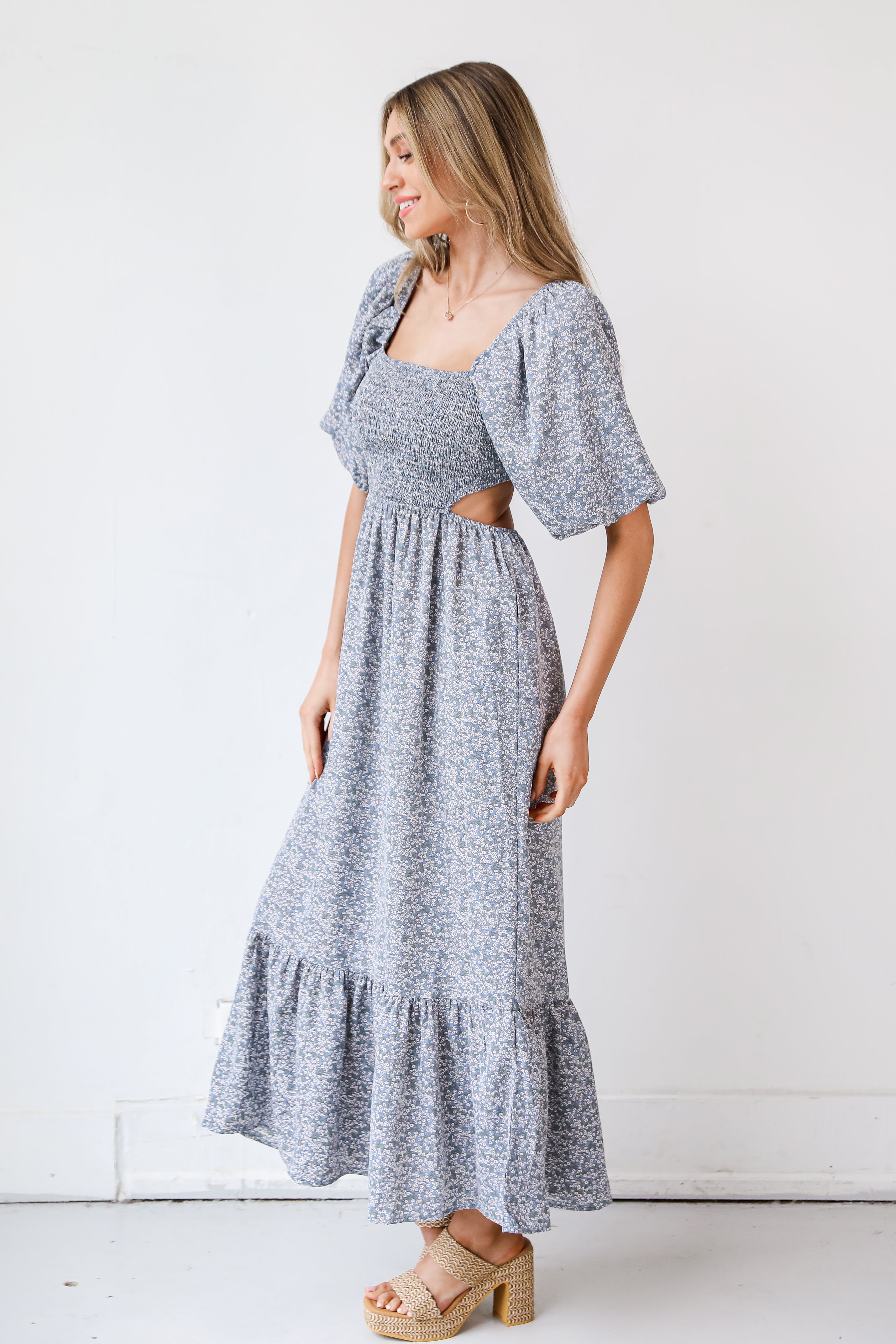 blue Floral Maxi Dress side view