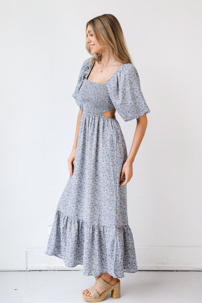 blue Floral Maxi Dress side view