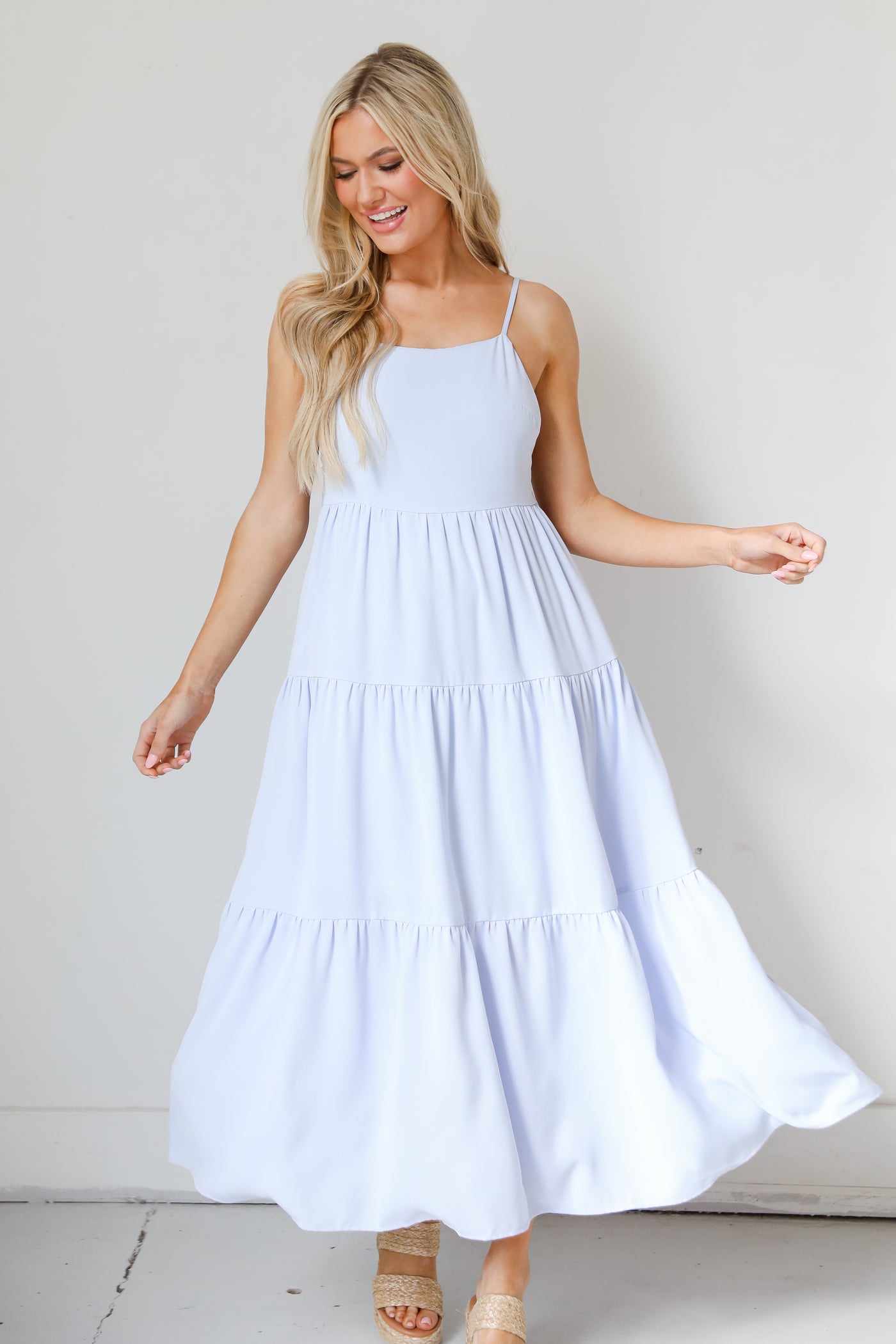 blue Tiered Maxi Dress front view