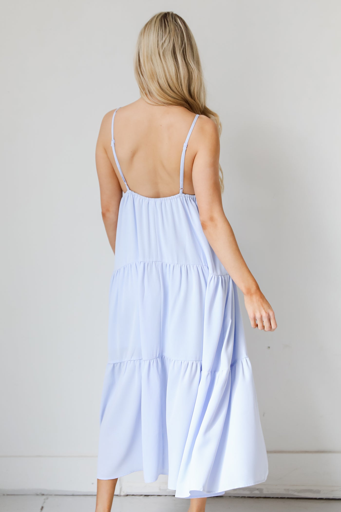 blue Tiered Maxi Dress back view