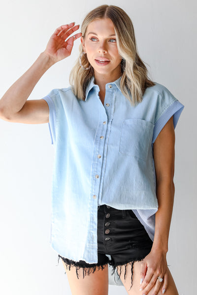 Ombre Button-Up Blouse on model