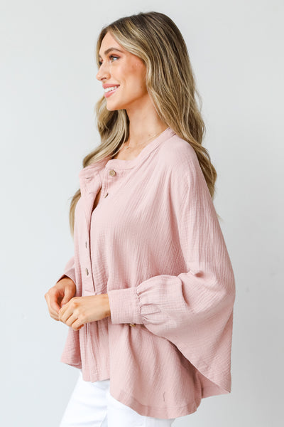 pink Linen Blouse side view