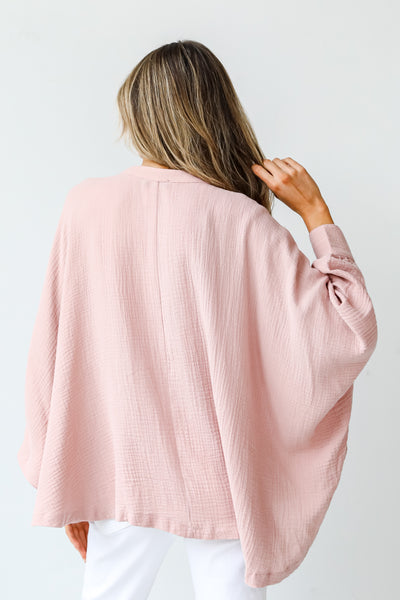 pink Linen Blouse back view