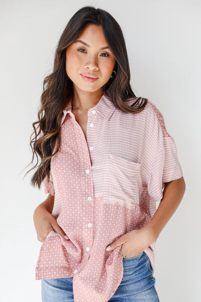 front view of a pink Patchwork Blouse