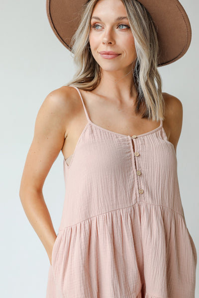 Tiered Linen Mini Dress in blush close up