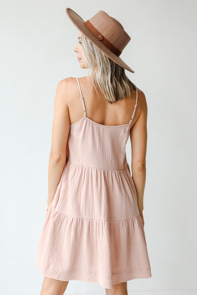 Tiered Linen Mini Dress in blush back view