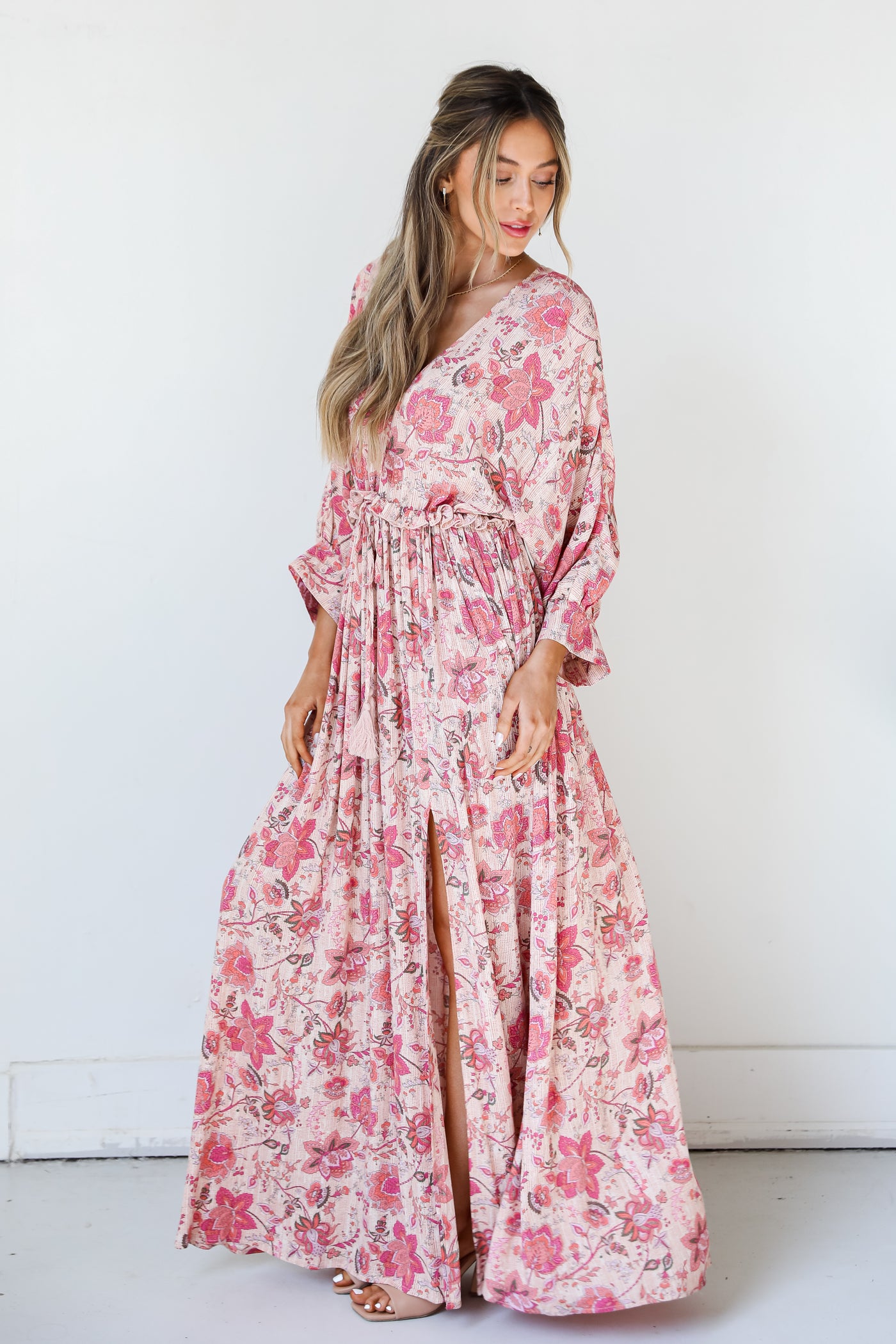 pink Floral Paisley Maxi Dress side view