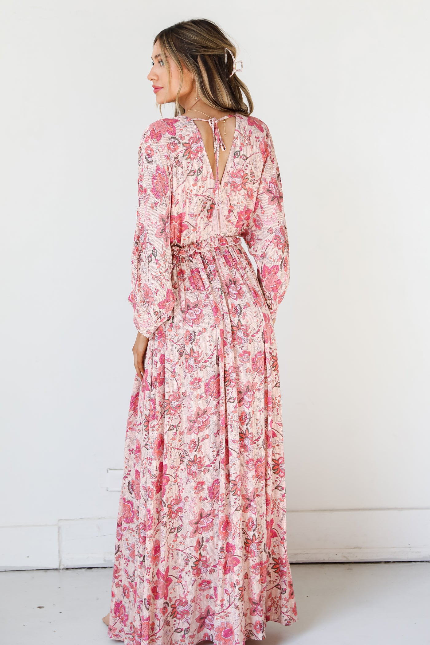 pink Floral Paisley Maxi Dress back view