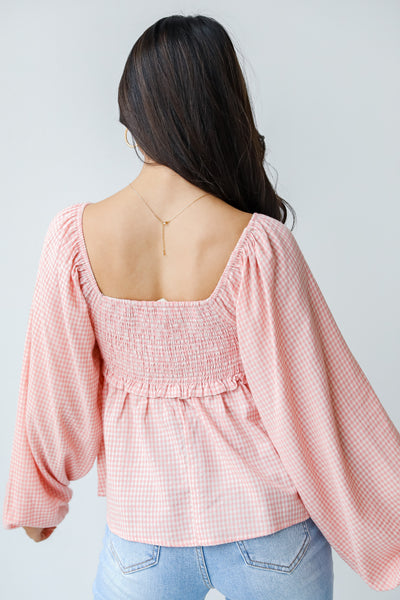 Smocked Gingham Blouse back view