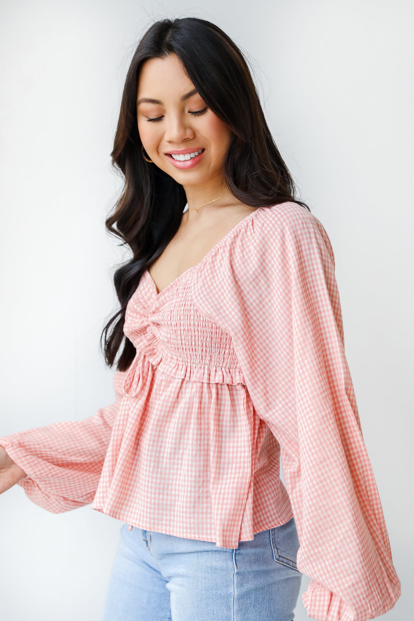 Smocked Gingham Blouse side view