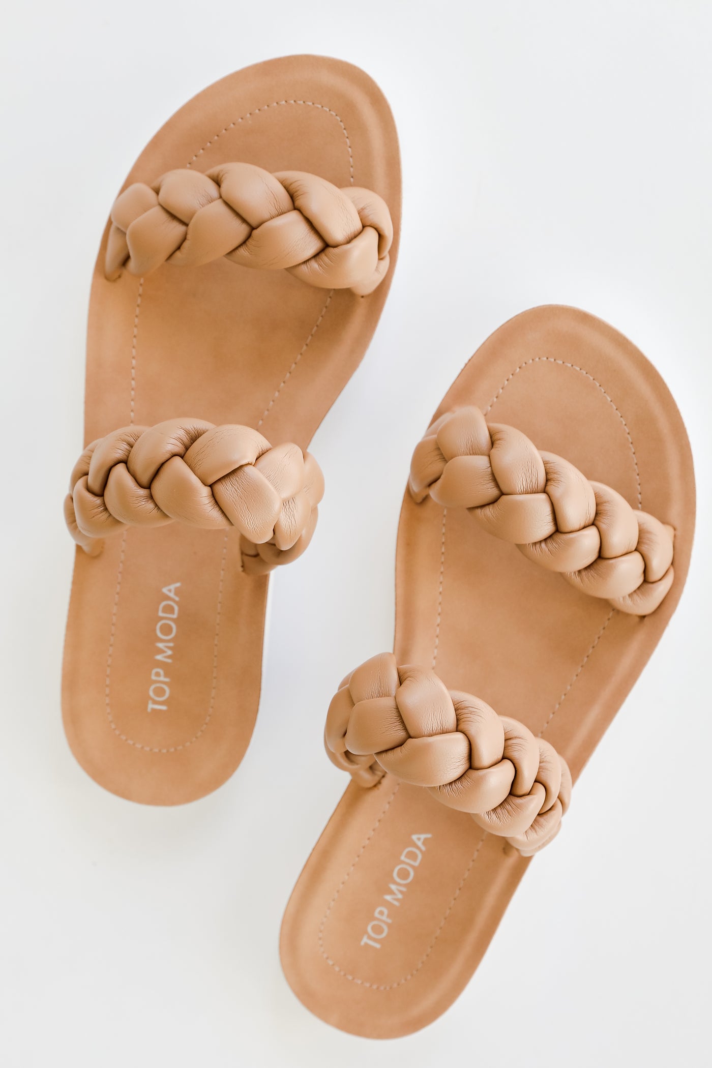 Braided Double Strap Sandals in camel