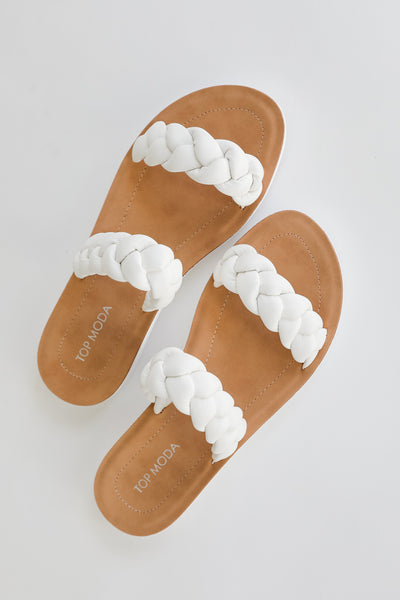 Braided Double Strap Sandals in white top view