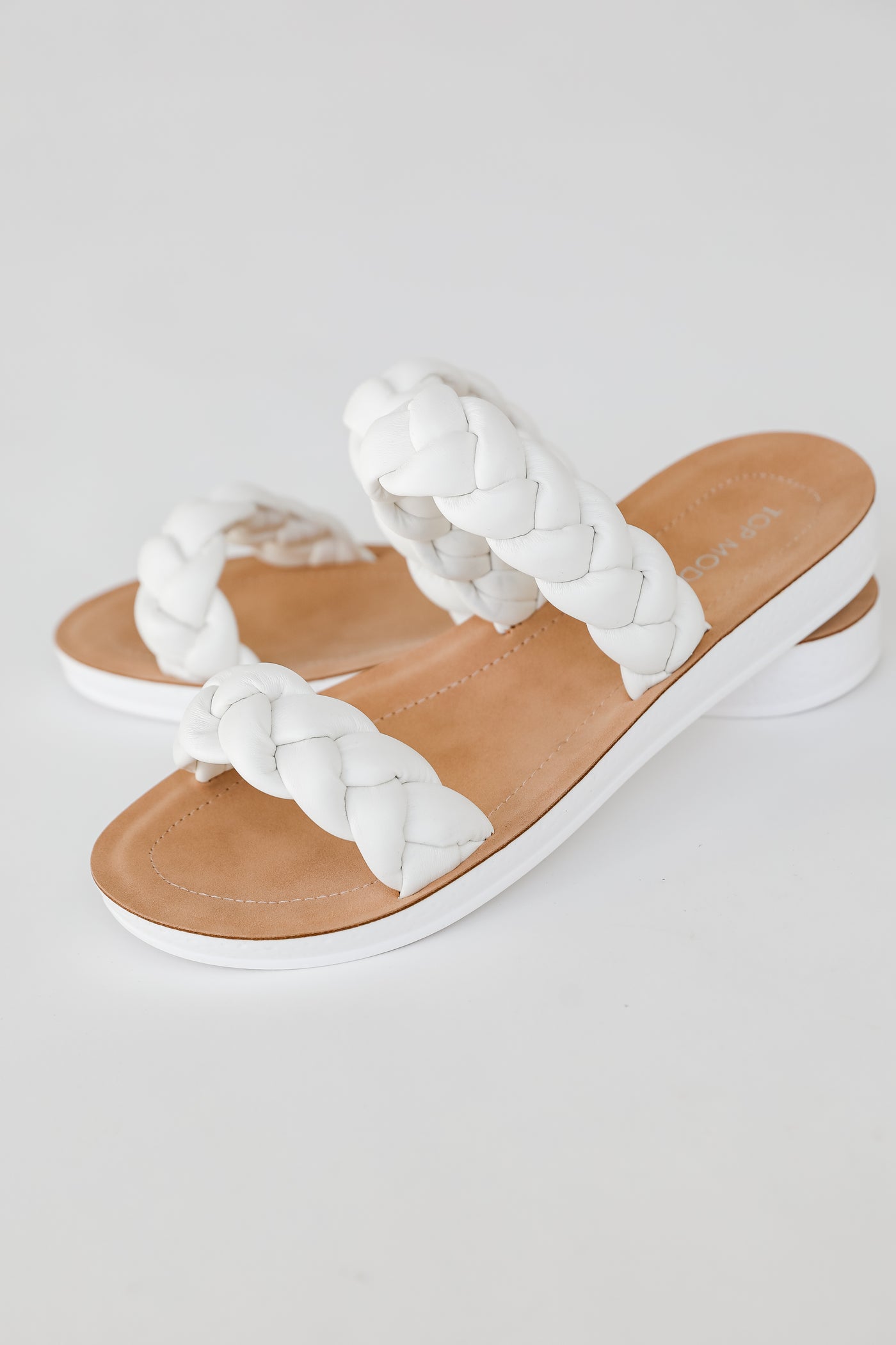 Braided Double Strap Sandals in white flat lay