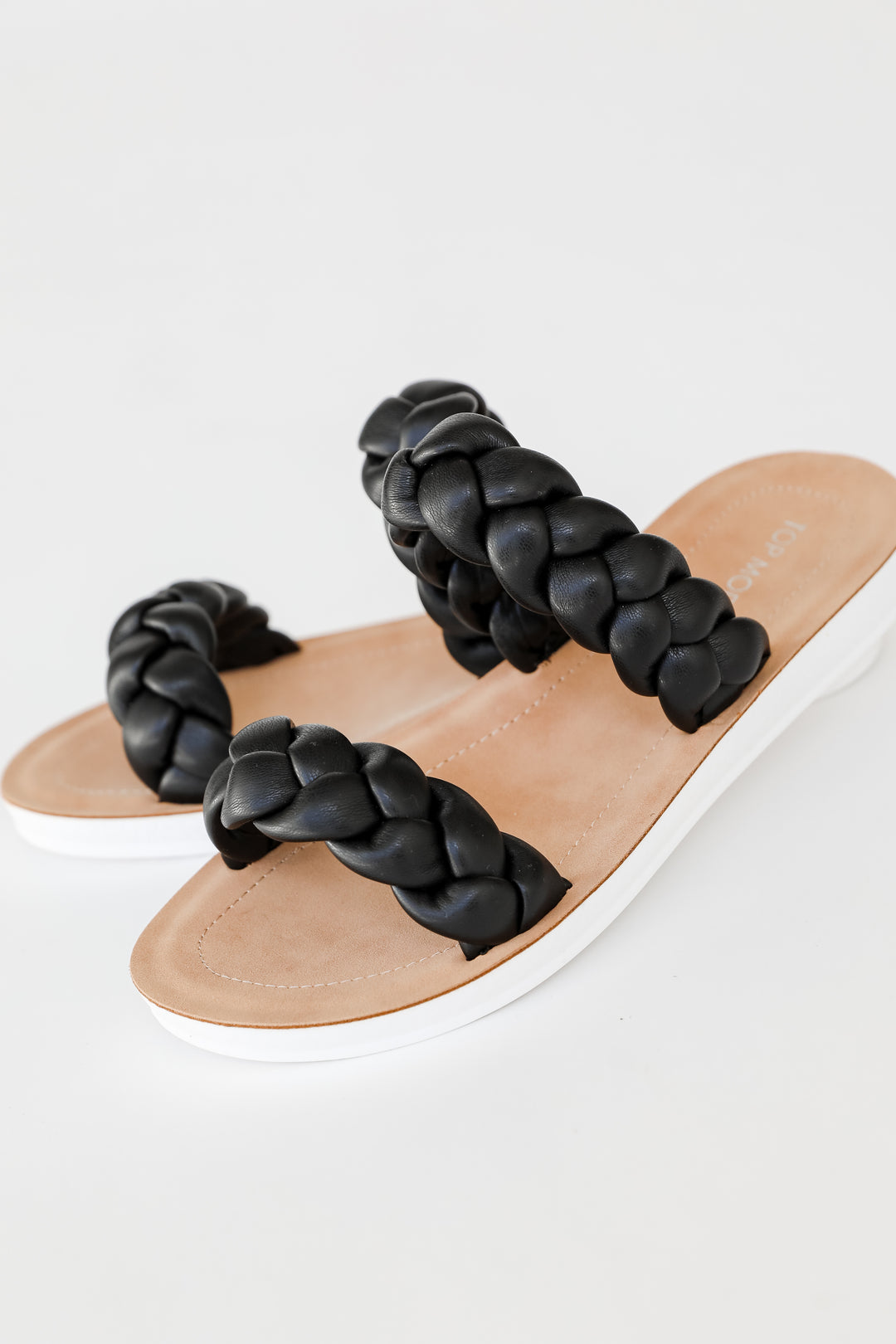 Braided Double Strap Sandals in black flat lay