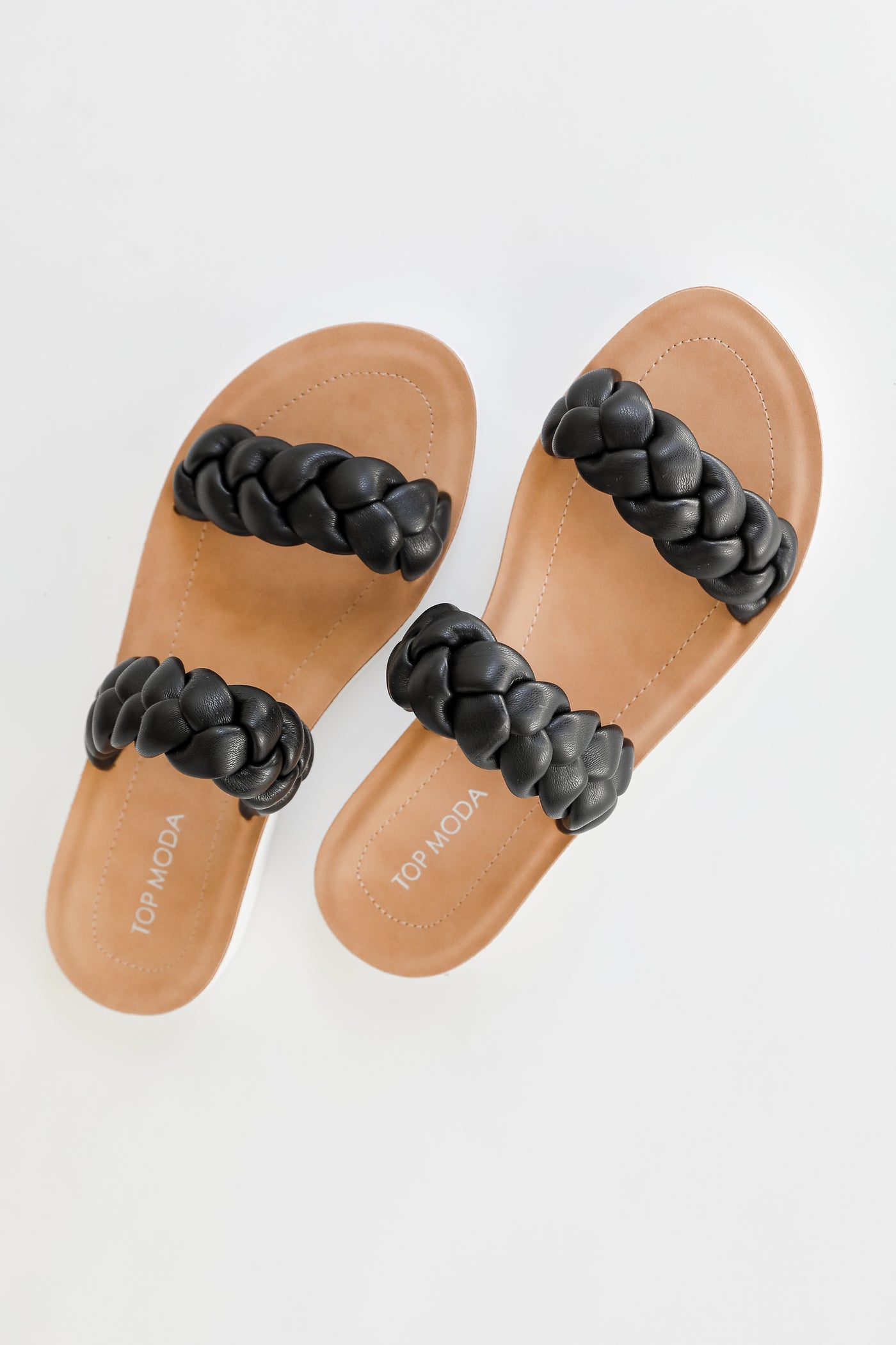 Braided Double Strap Sandals in black top view