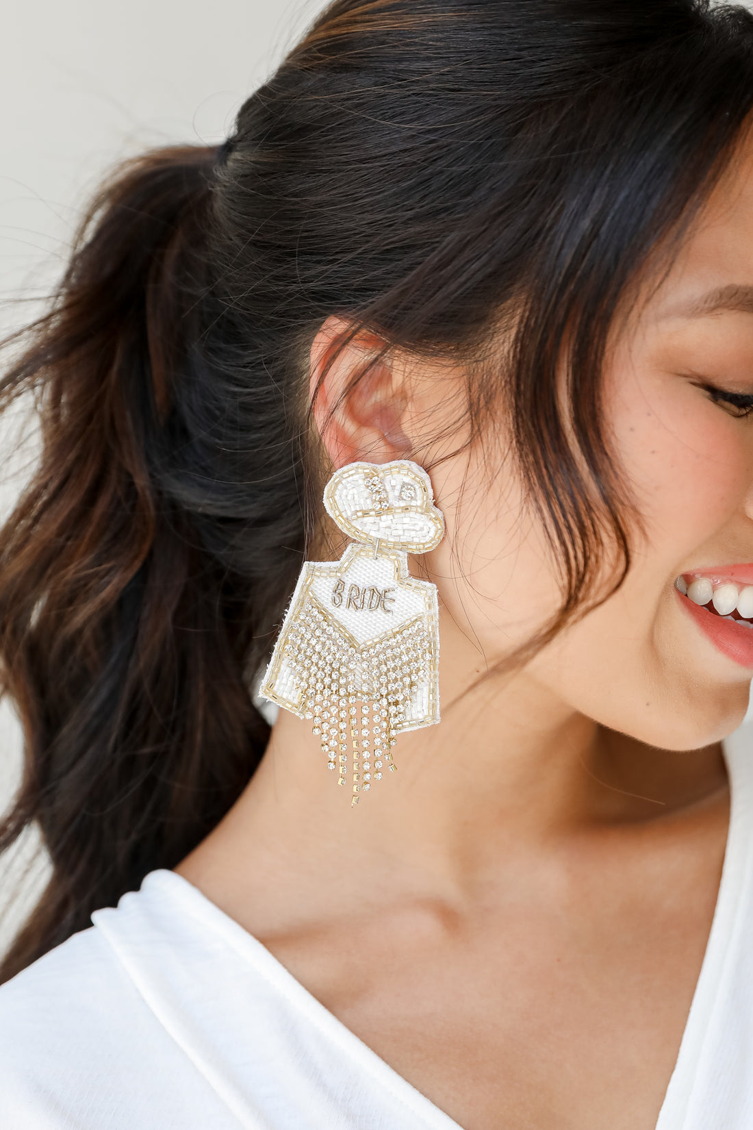 Cowgirl Bride Beaded Rhinestone Fringe Earrings