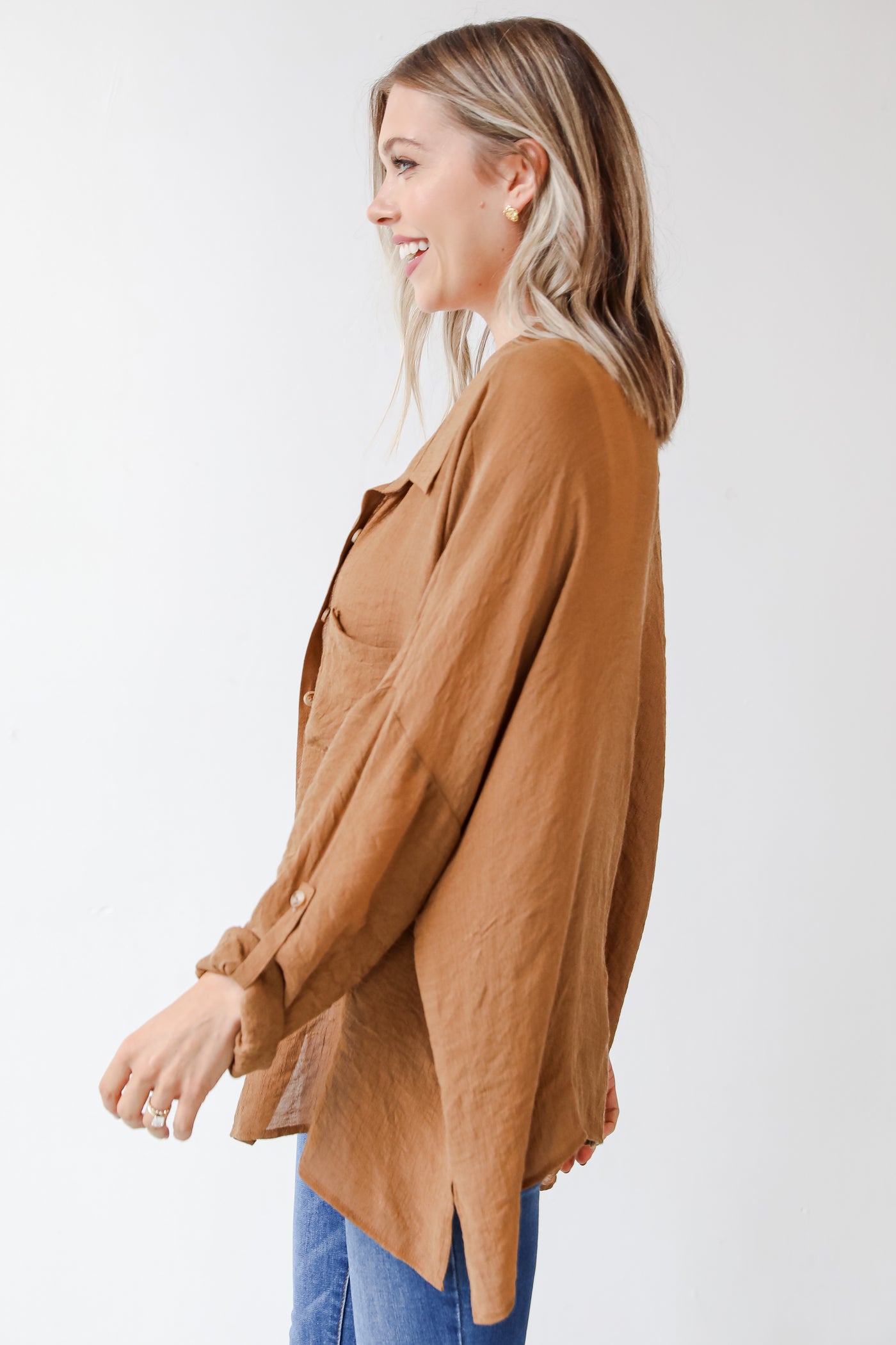 camel blouse side view