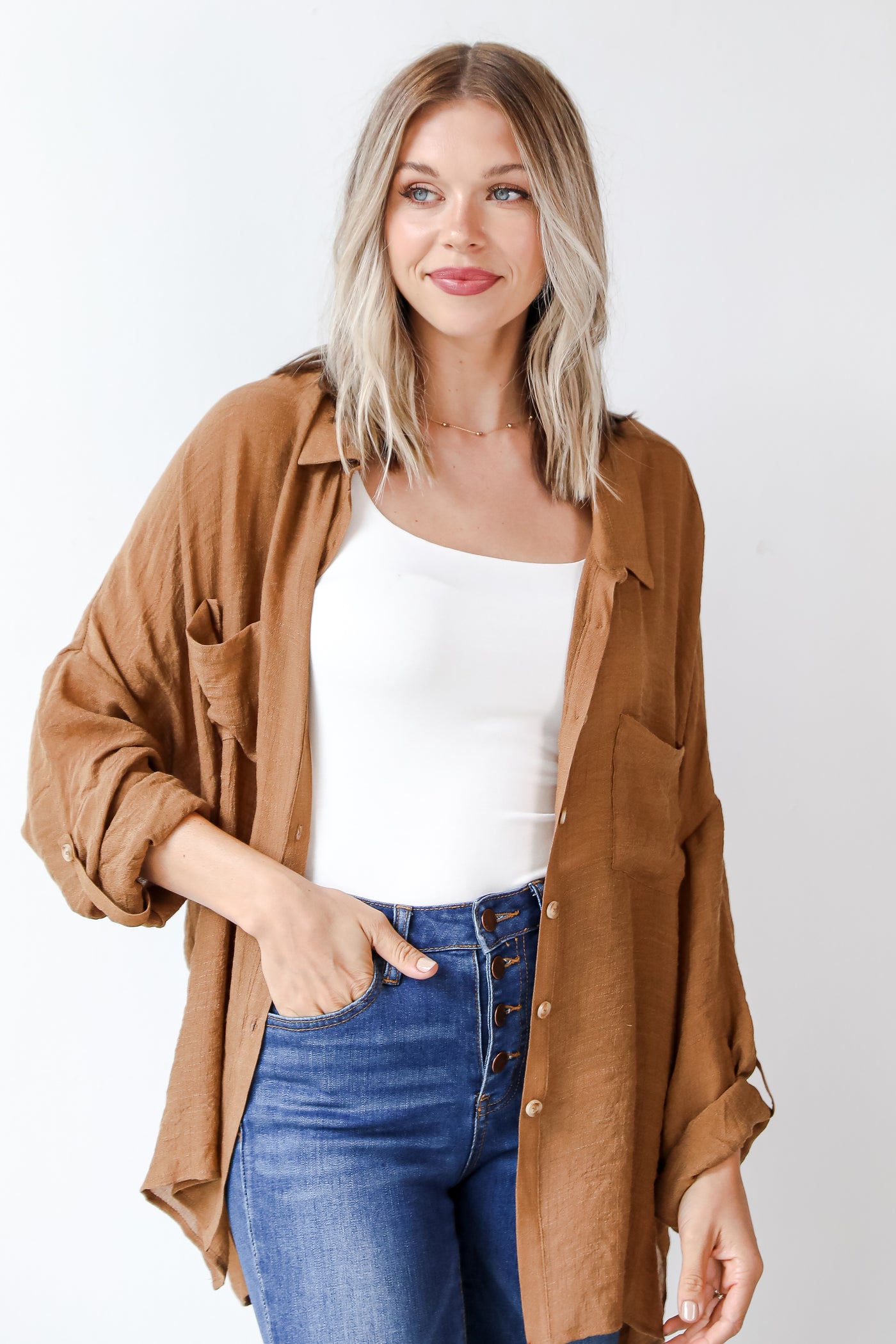 brown button up blouse