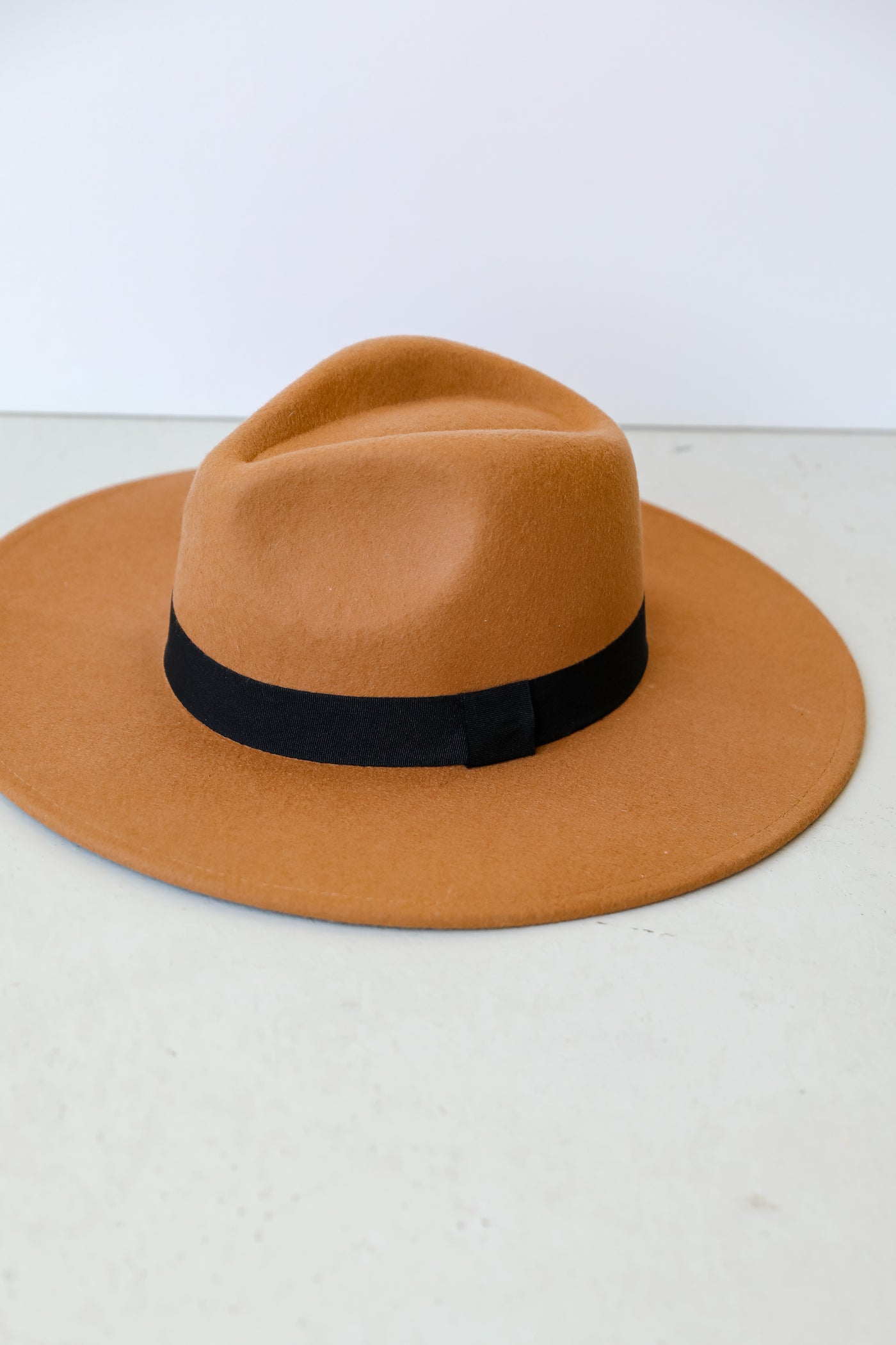 brown Wide Brim Fedora Hat flat lay