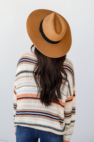 brown Wide Brim Fedora Hat back view