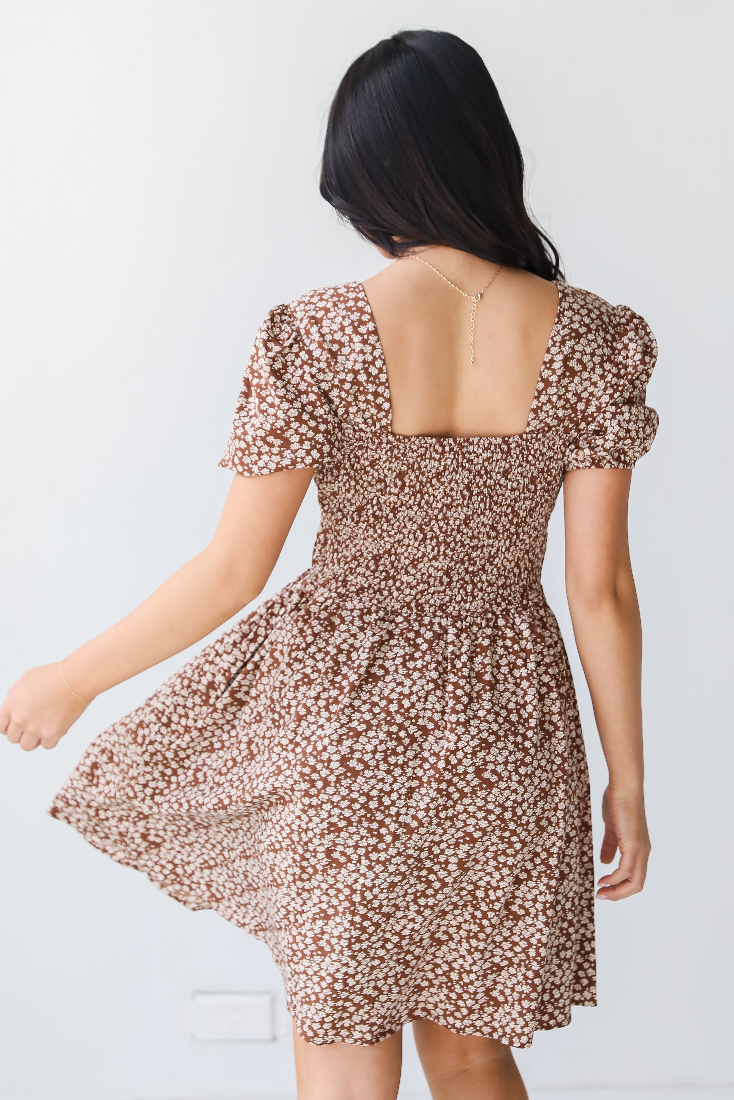 Spring Floral Mini Dress back view