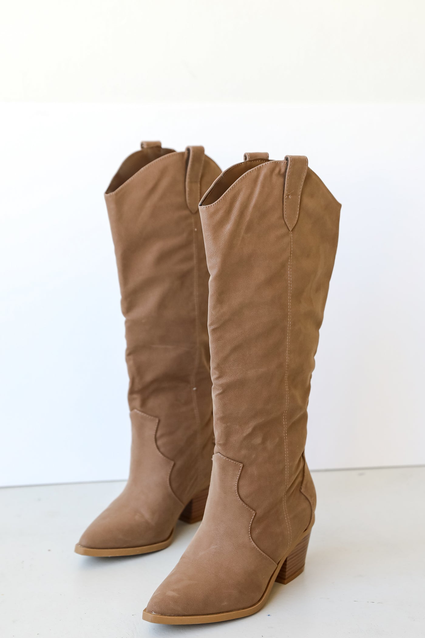 brown Western Knee High Boots flat lay
