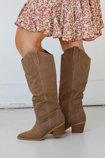 brown Western Knee High Boots on model