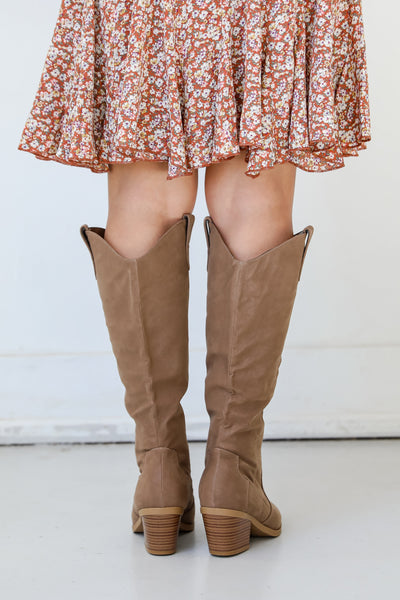 brown Western Knee High Boots back view