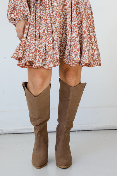 brown Western Knee High Boots front view